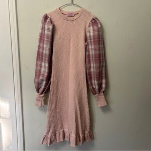 Pink Plaid Sleeve Dress